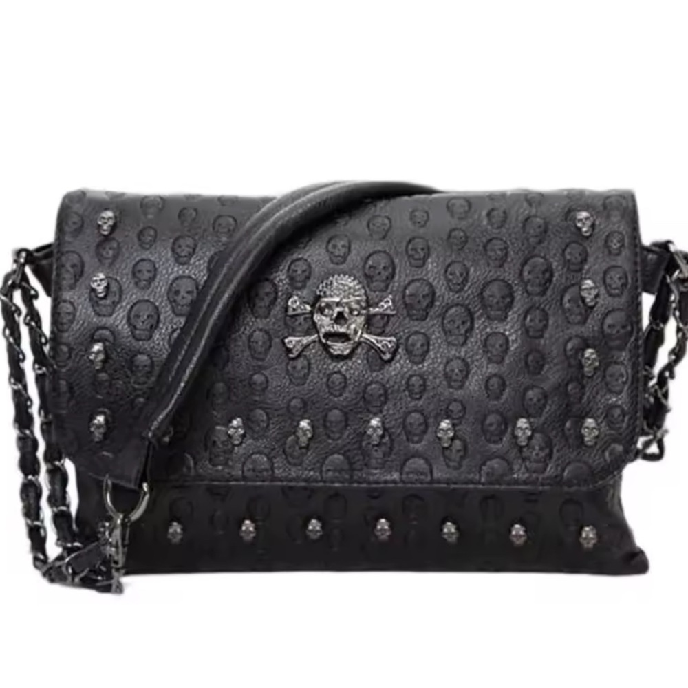Edgy Black Skull Embossed Crossbody Bag